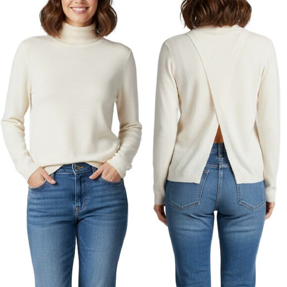 PINKO Erteria Turtleneck Sweater in Ivory Size XS Split Back Polo Neck - Picture 1 of 12